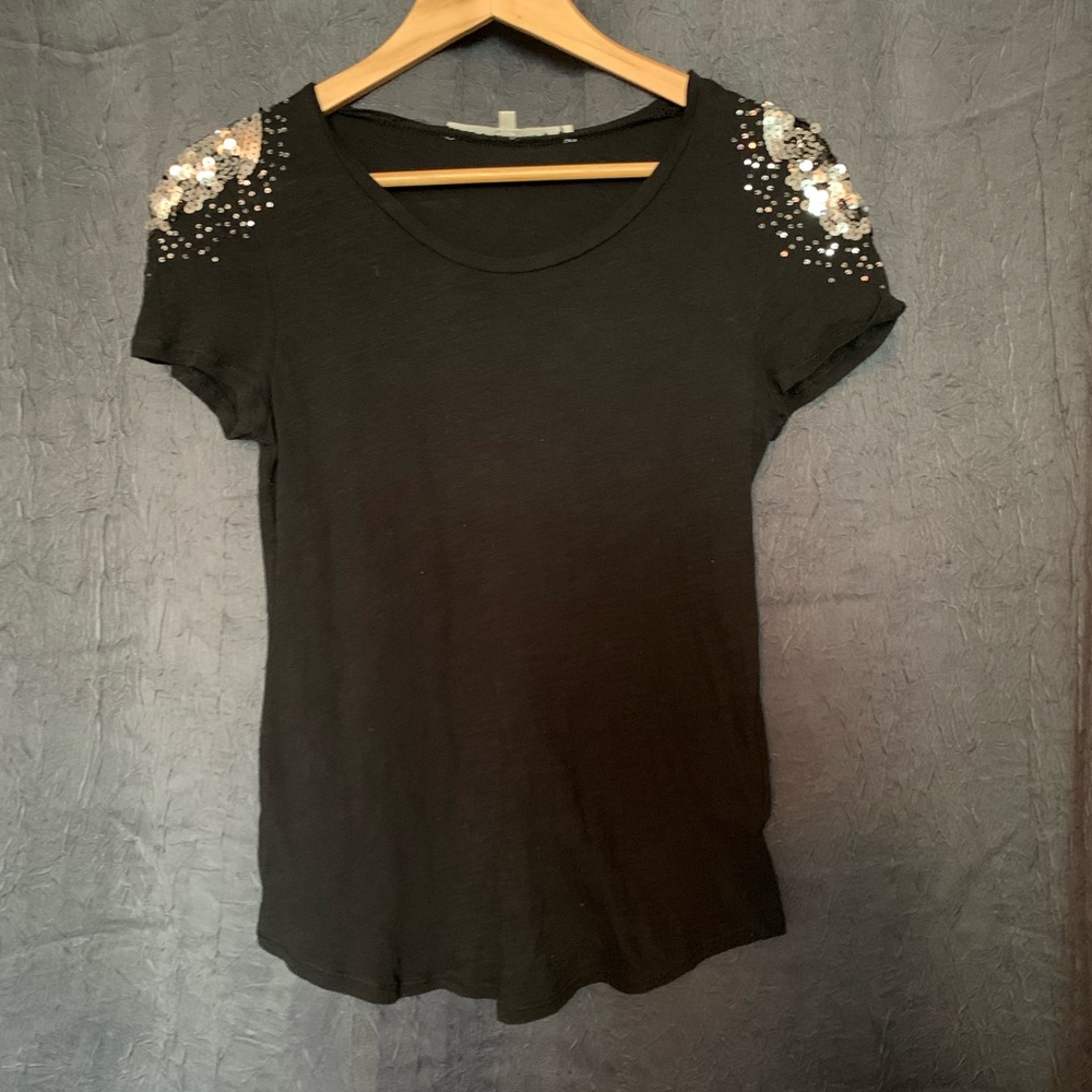 RACHEL Rachel Roy Black Sequin Shoulder T-shirt S